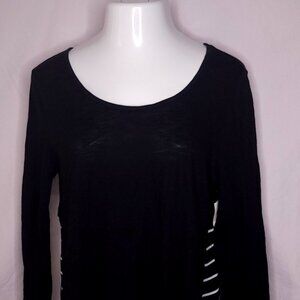 a.n.a Long Sleeve Blouse Size Large Semi-Sheer Black and White Top Womens